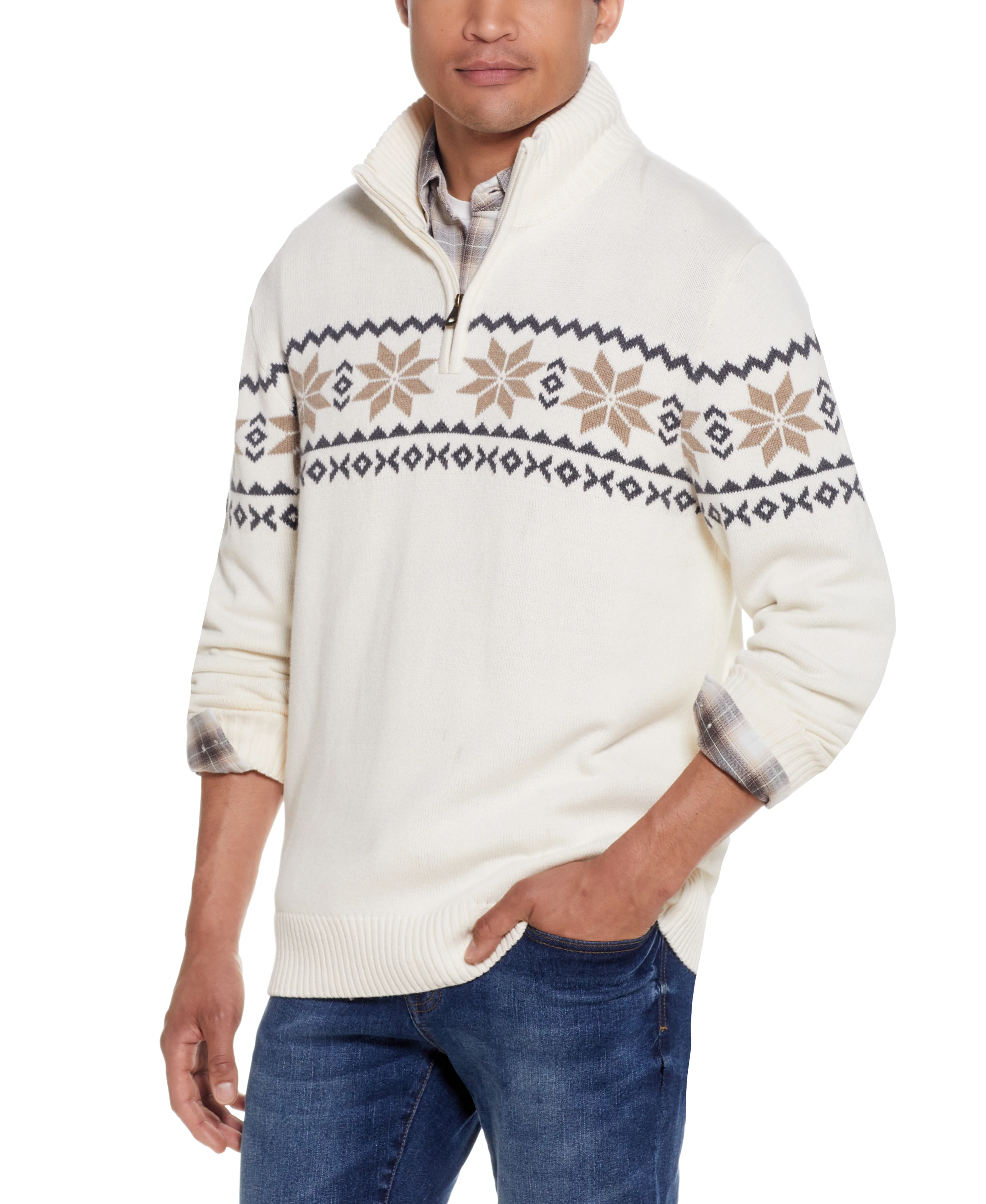 Snowflake Quarter Zip Sweater In Ivory - Image 3