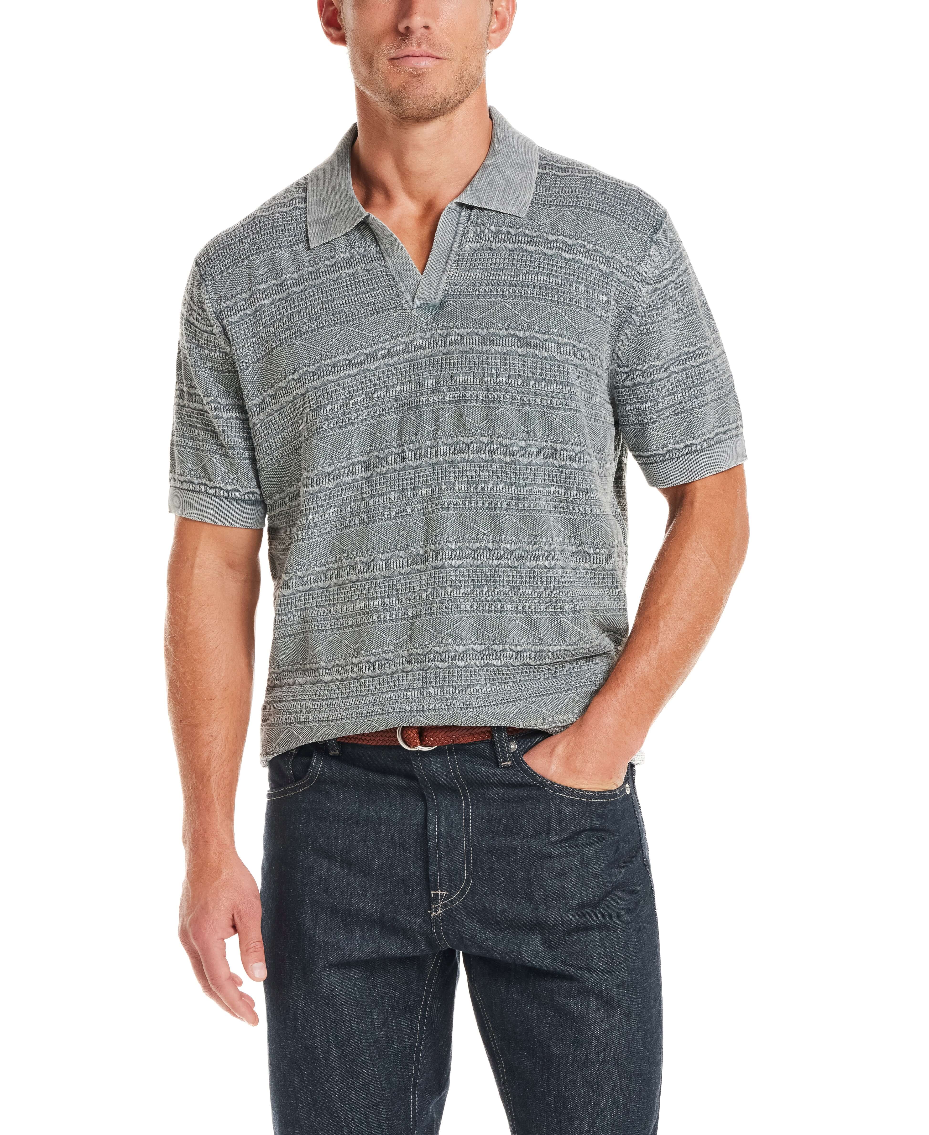 Stonewash Knit Johnny Collar Polo in Flint - Image 3