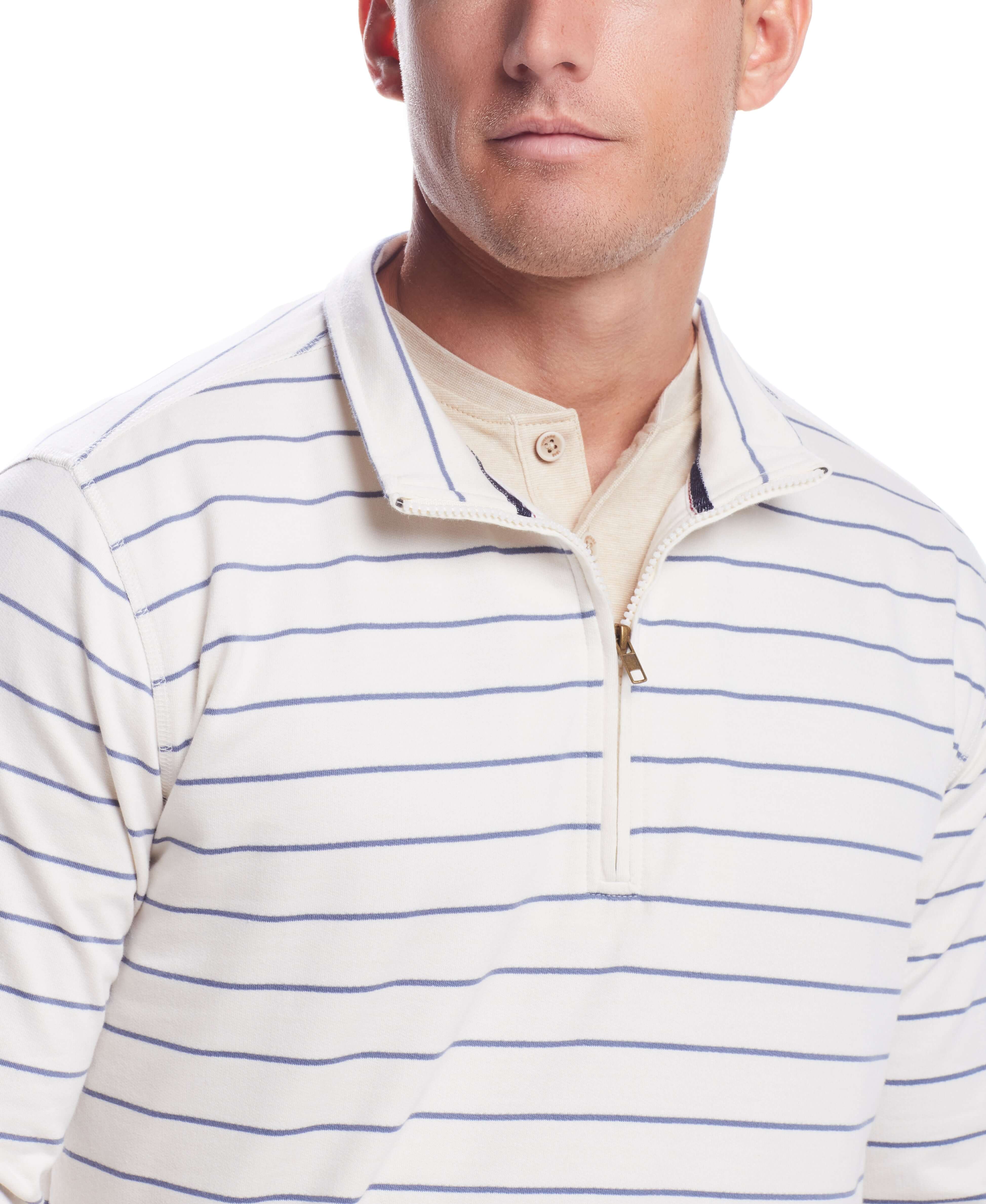 Striped Long Sleeve Quarter Zip In Antique White - Image 4