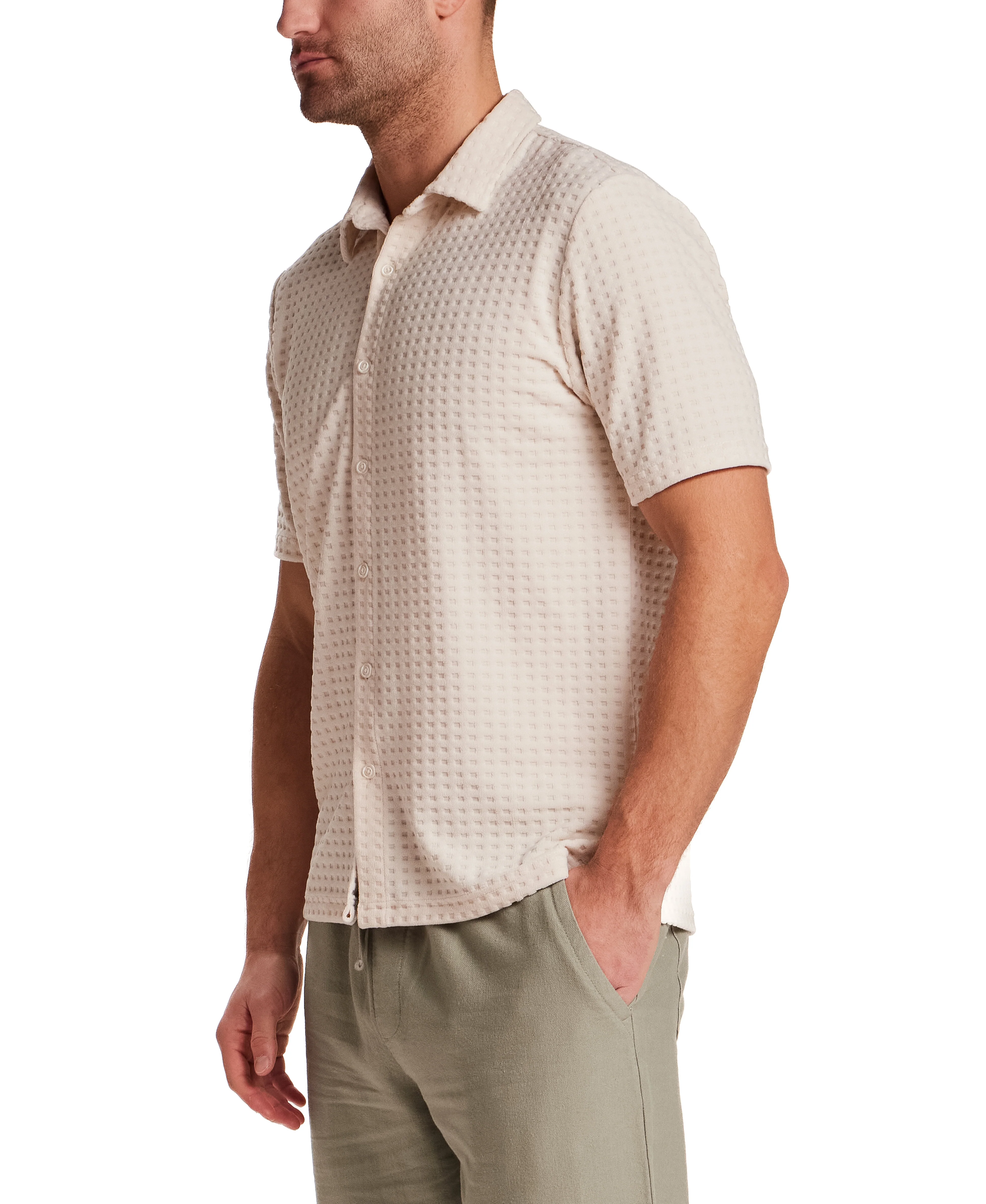 Textured Grid Knit Shirt in Cream - Image 3