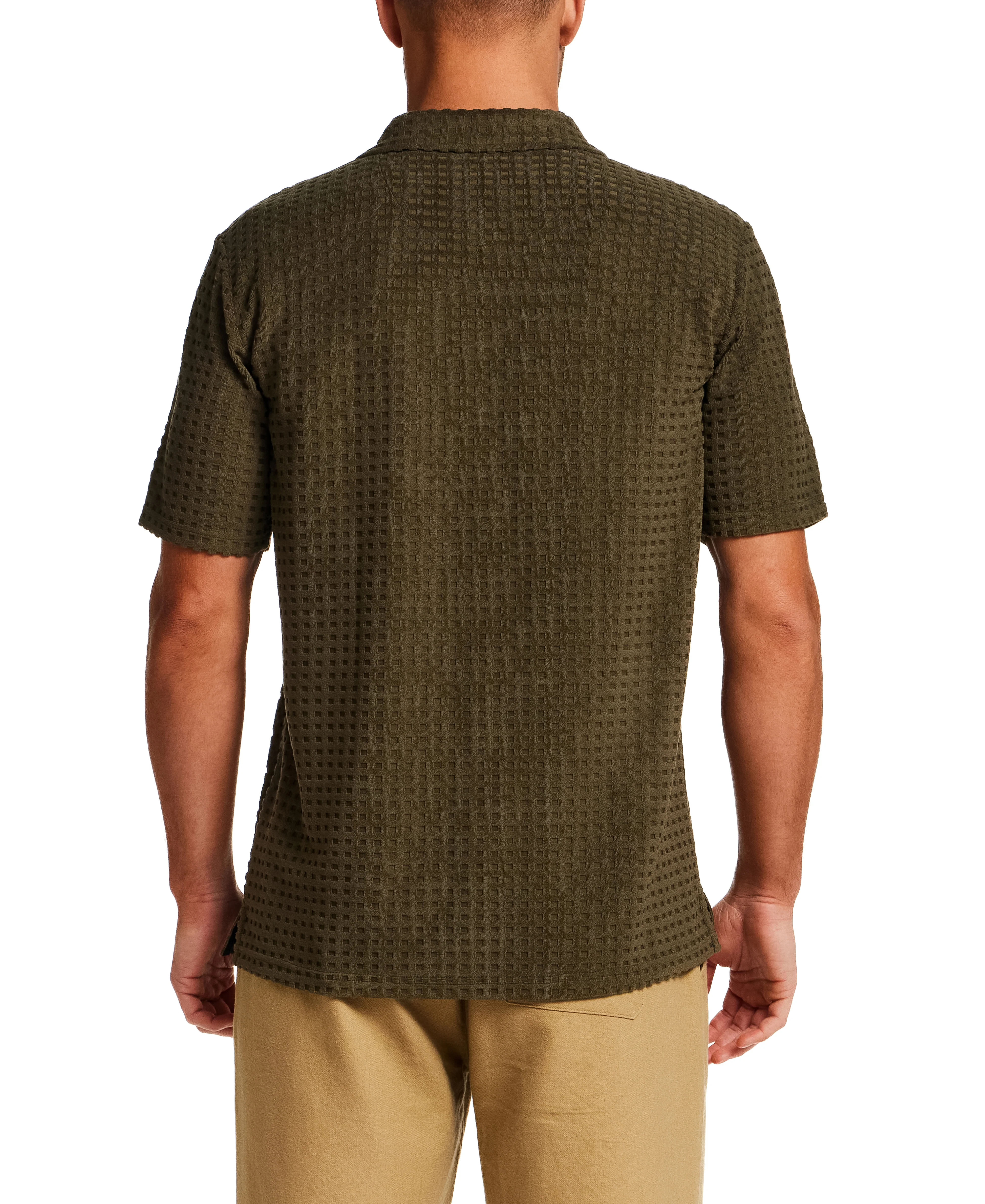 Textured Grid Knit Shirt in Olive - Image 5