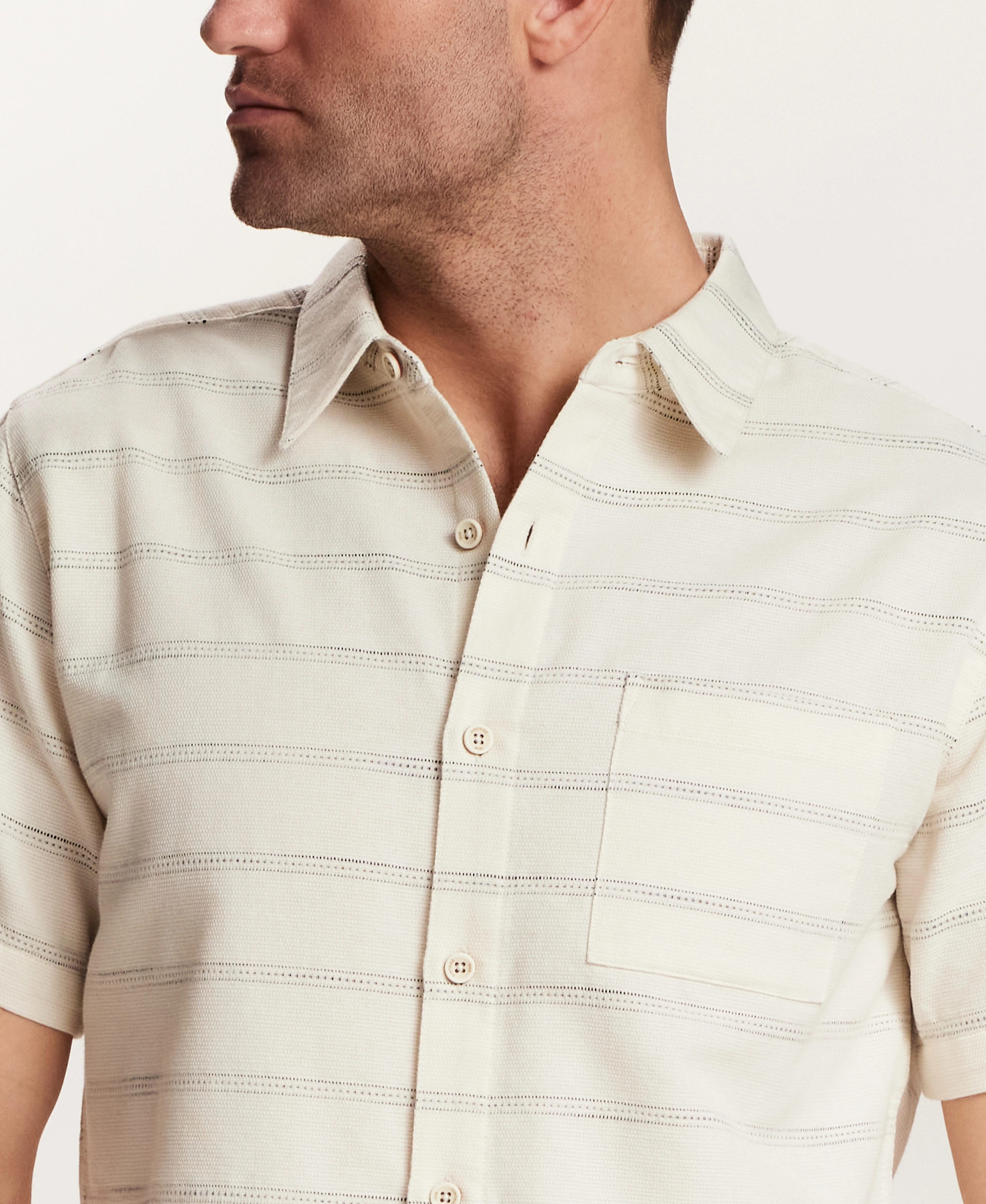 Textured Horizontal Stripe Button-Down Shirt in Turtle Dove - Image 2