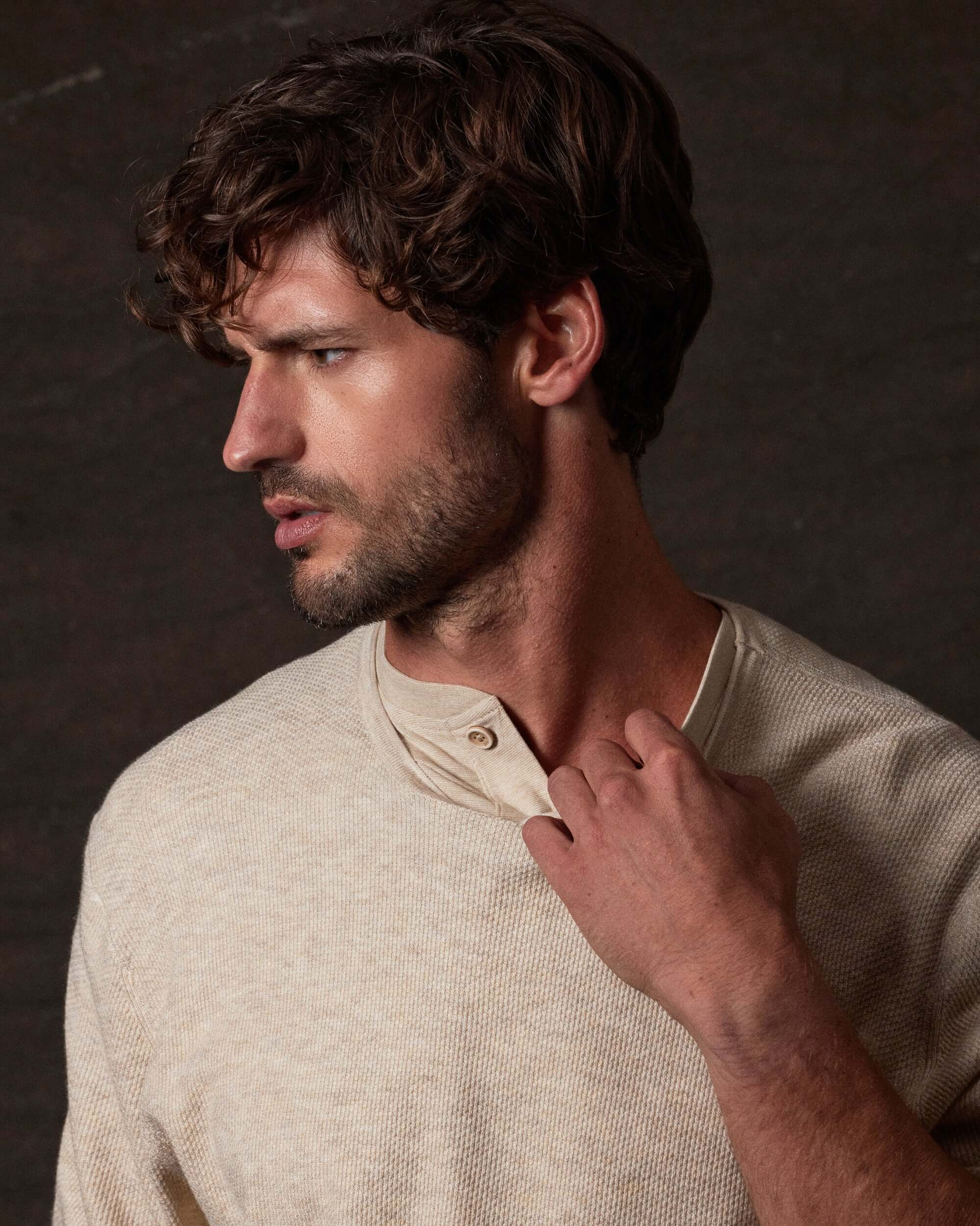 Textured Roll Neck Sweater in Oatmeal - Image 3