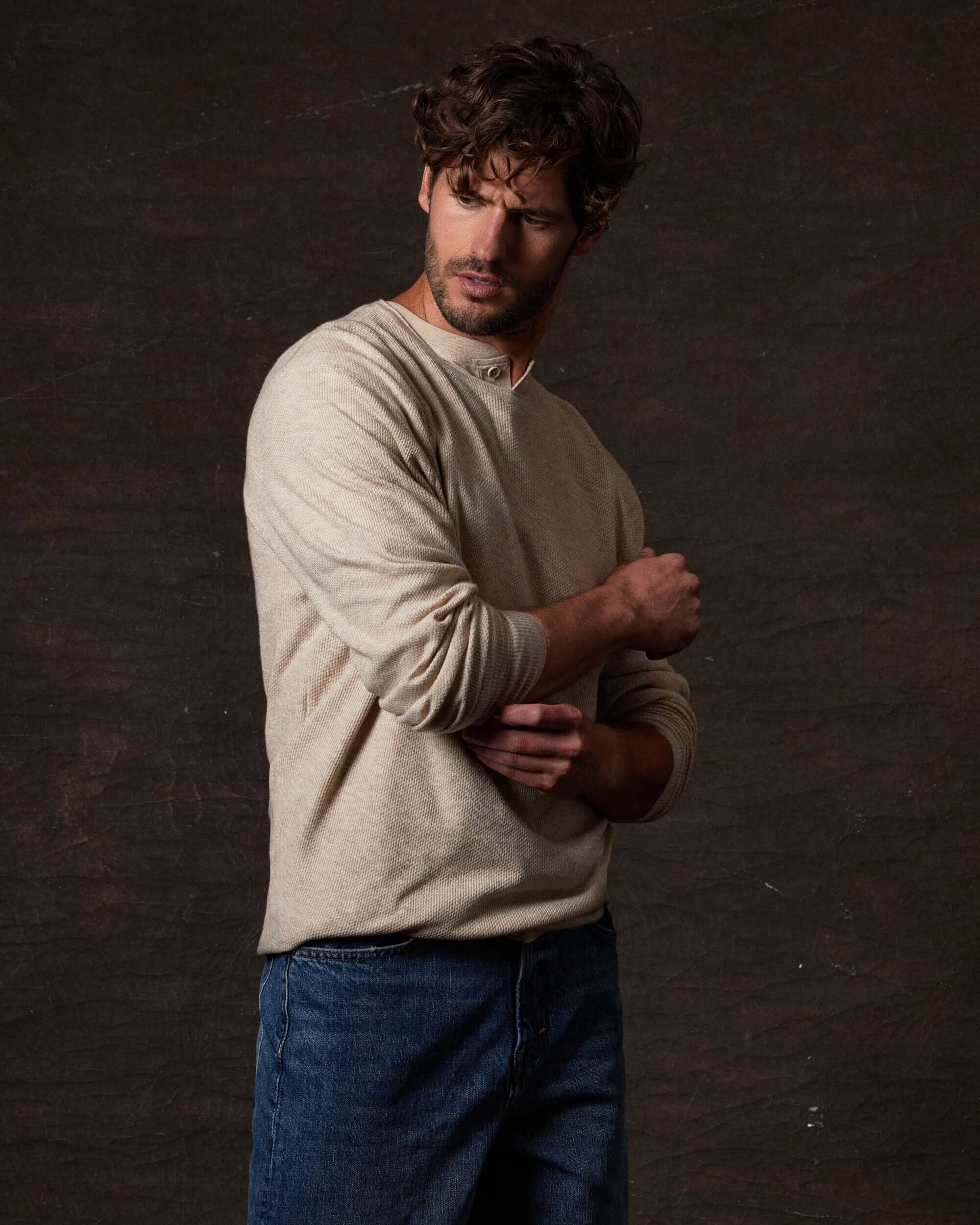 Textured Roll Neck Sweater in Oatmeal - Image 4