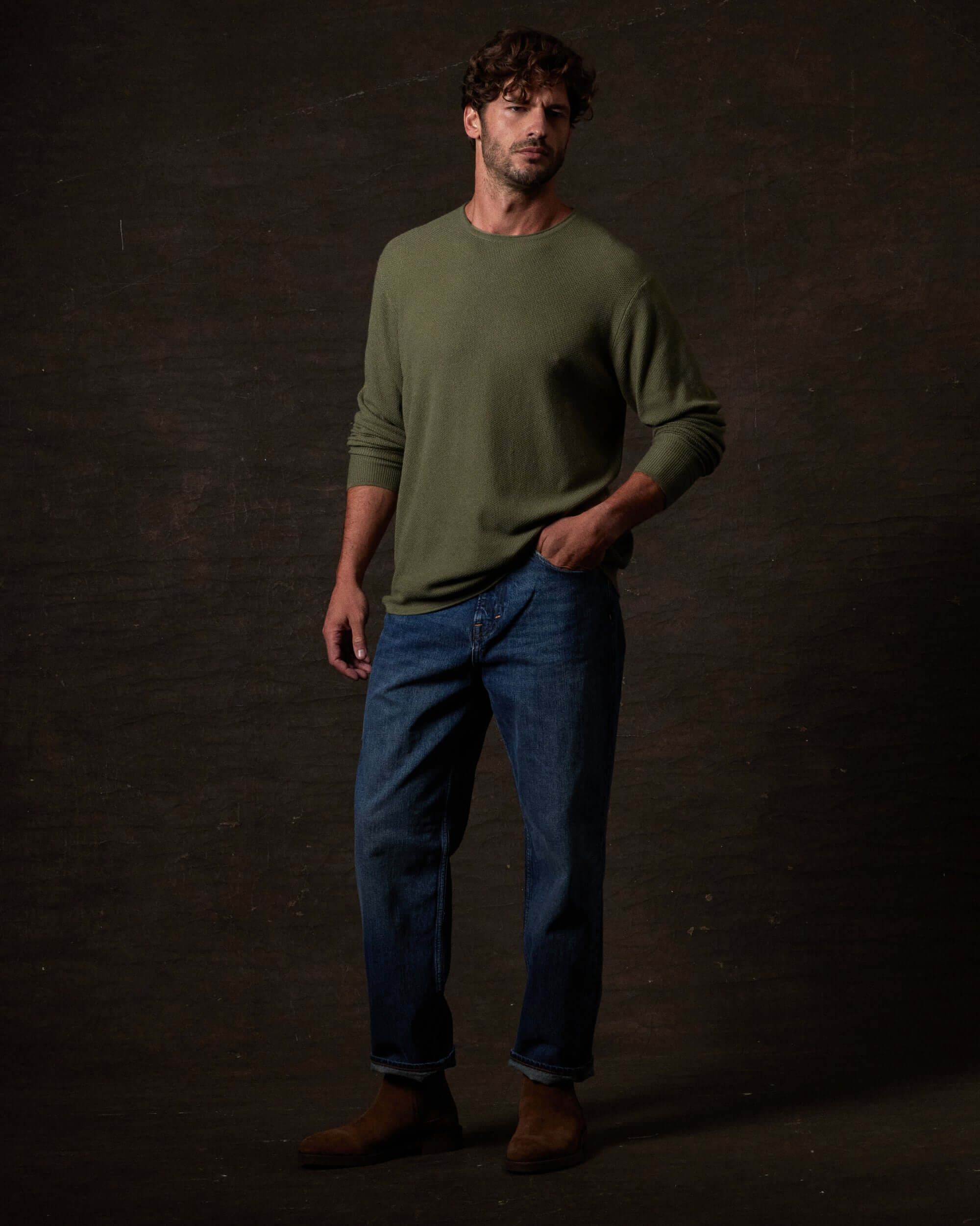 Textured Roll Neck Sweater in Tea Leaf - Image 3