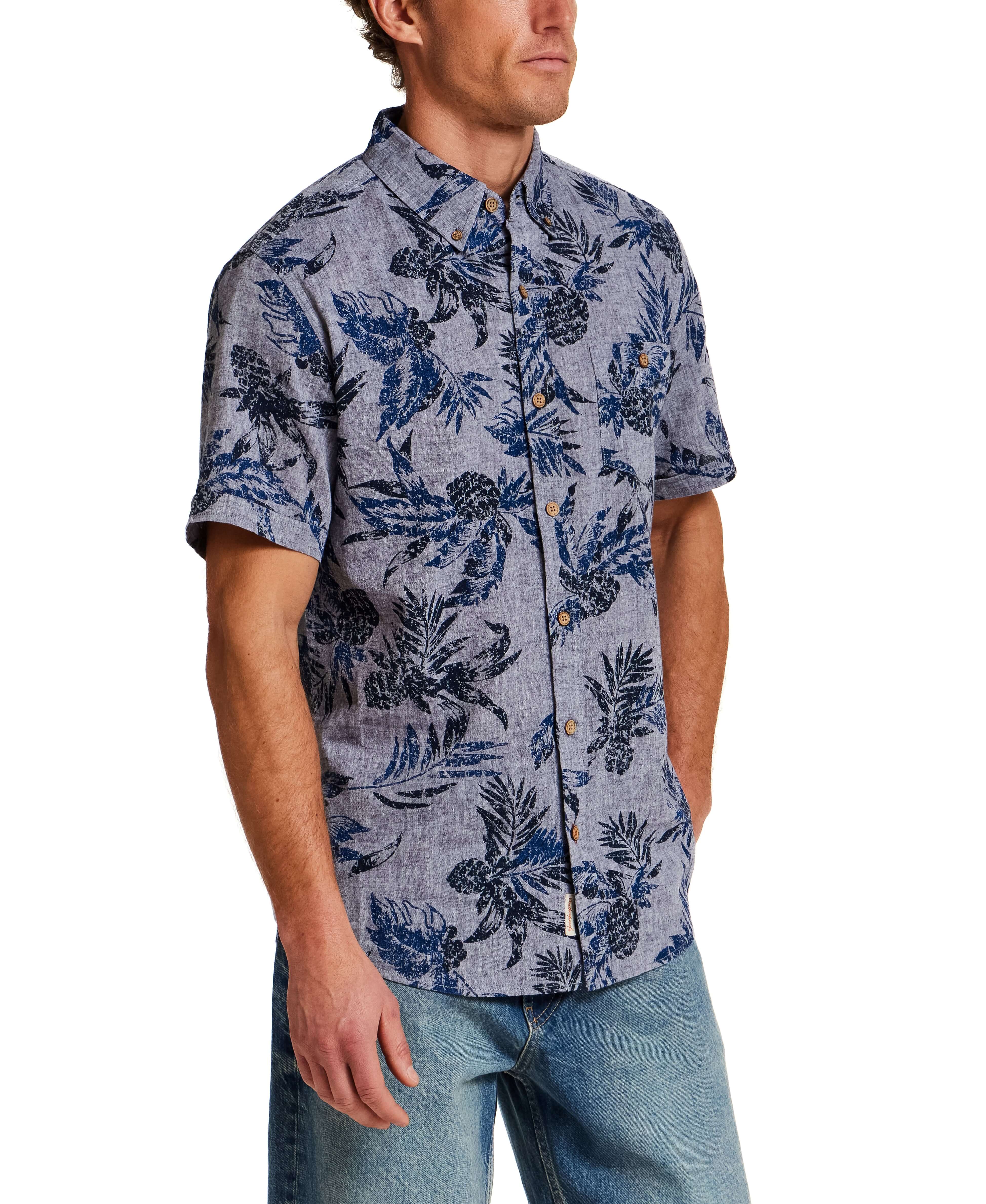 The Linen Cotton Print Shirt in Dress Blue - Image 3