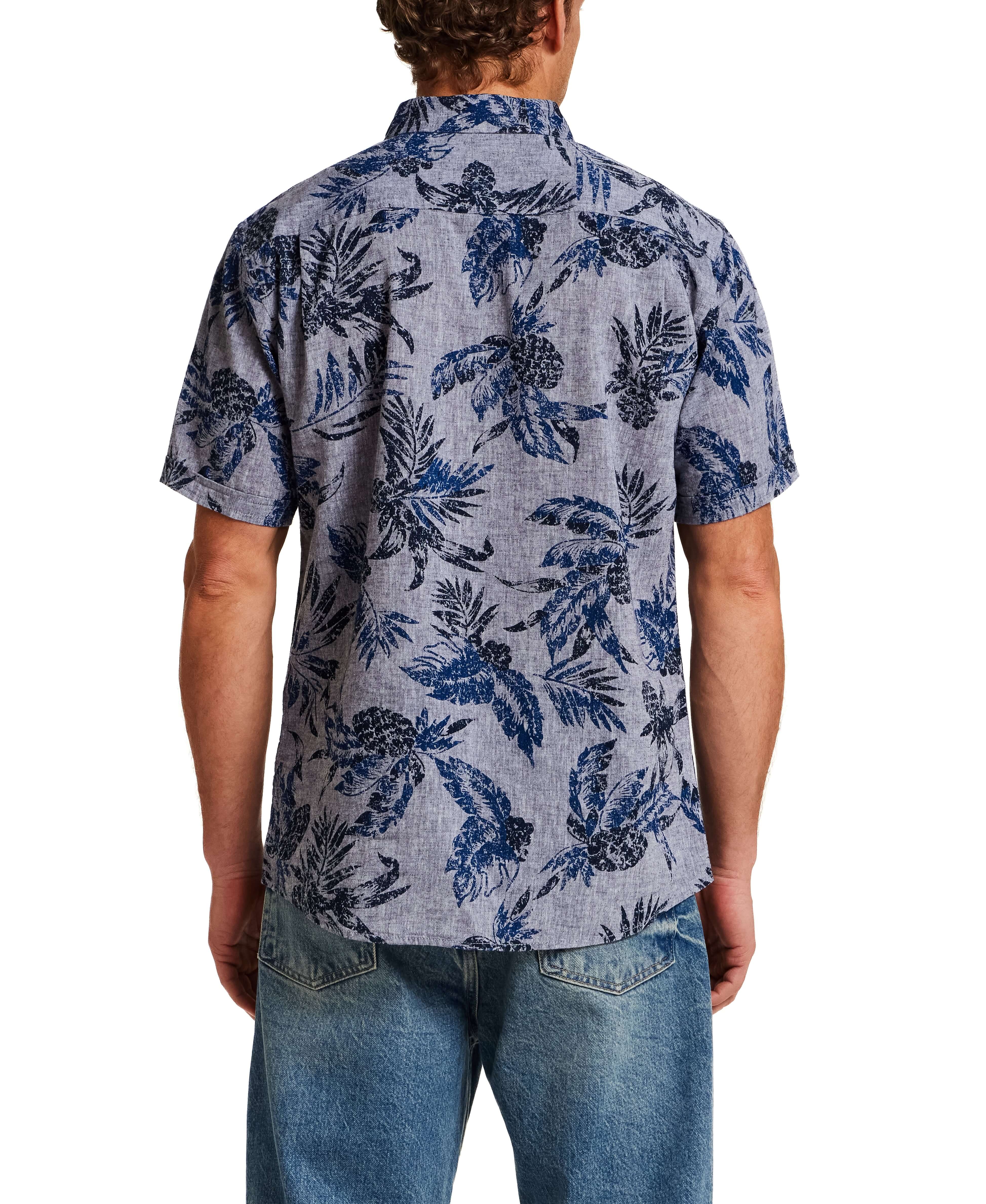 The Linen Cotton Print Shirt in Dress Blue - Image 4