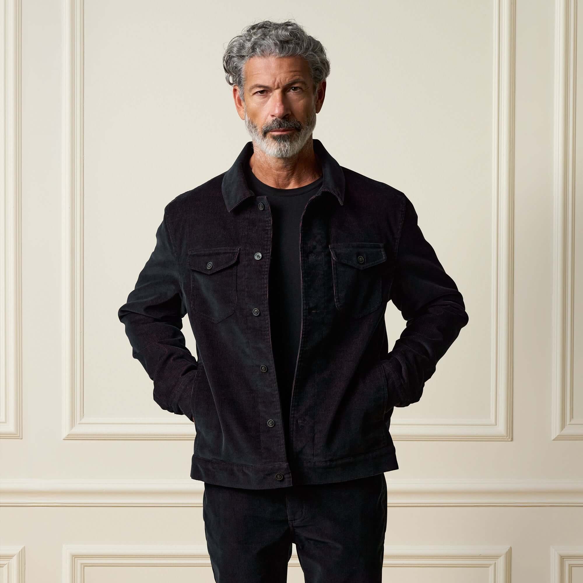 Two-Tone Cord Jacket in Black
