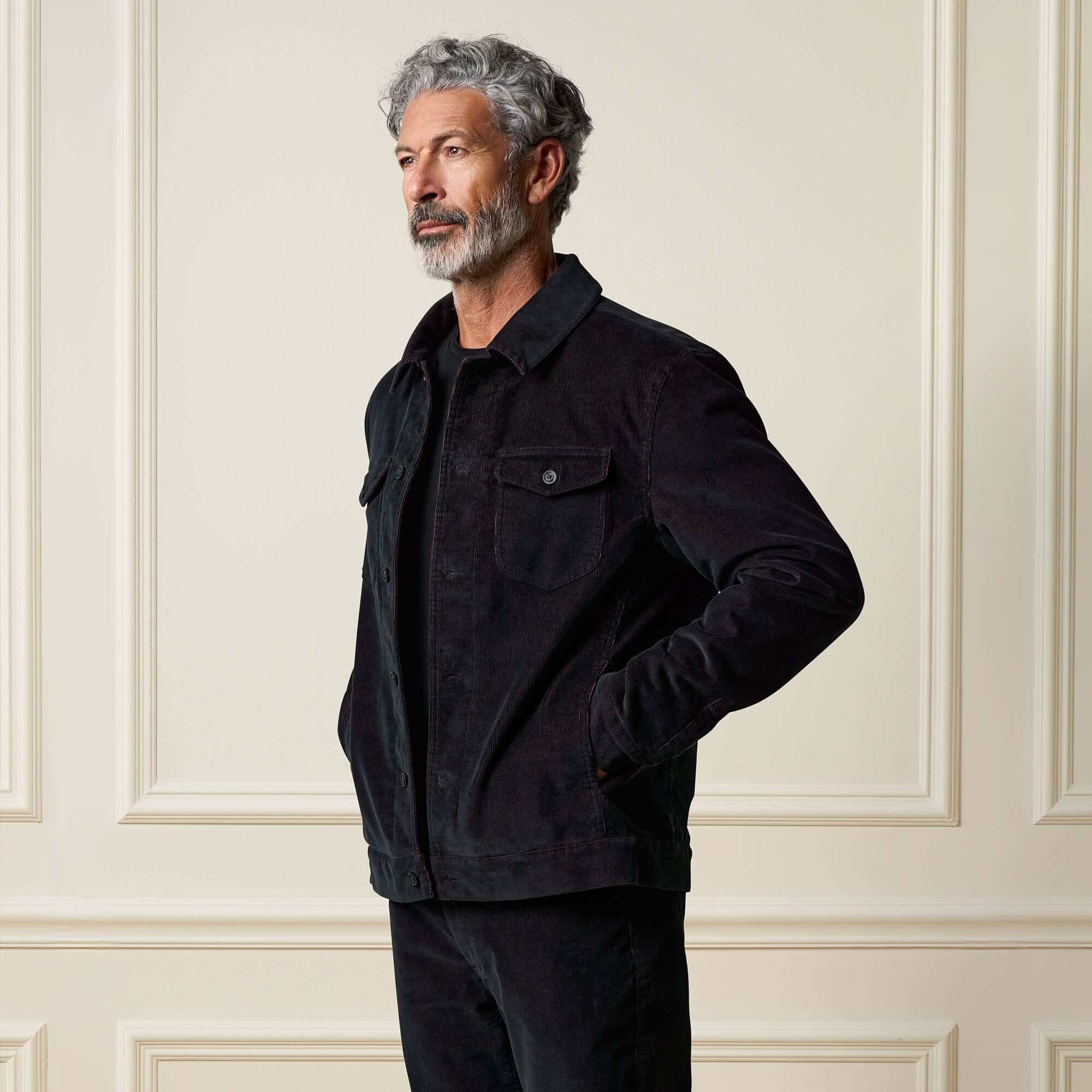 Two-Tone Cord Jacket in Black - Image 4
