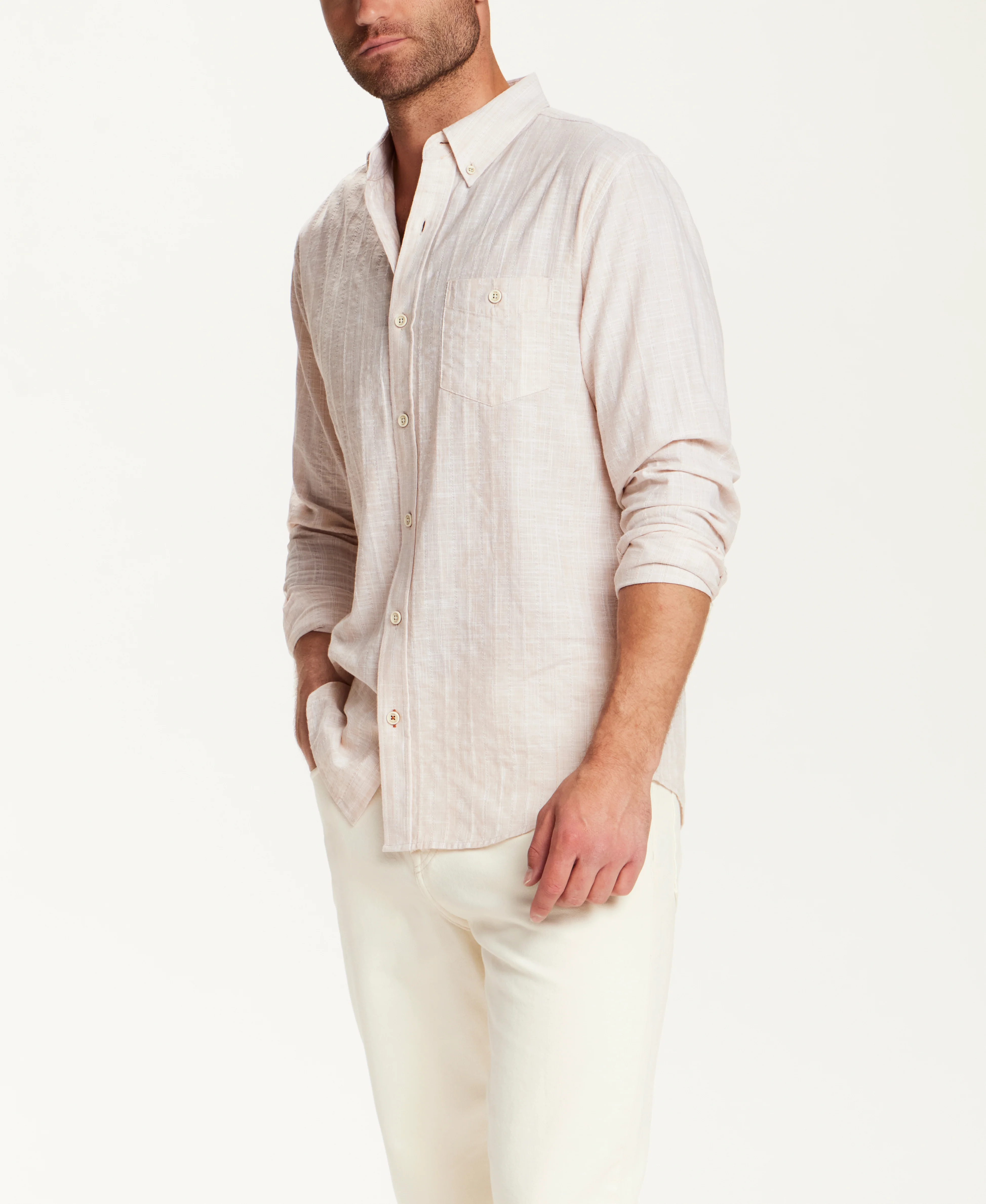Washed Dobby Button-Down Shirt in Ecru - Image 7