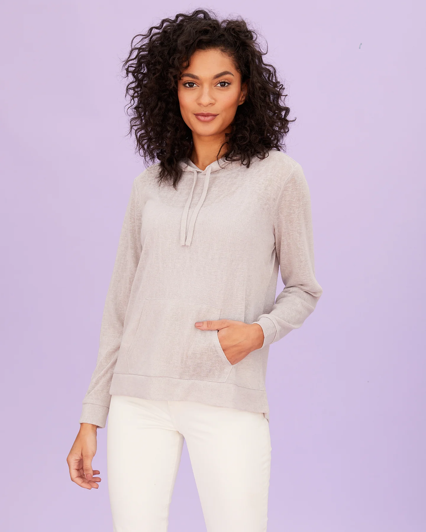 Women's Slub Hoodie Pullover in Silver - Image 4