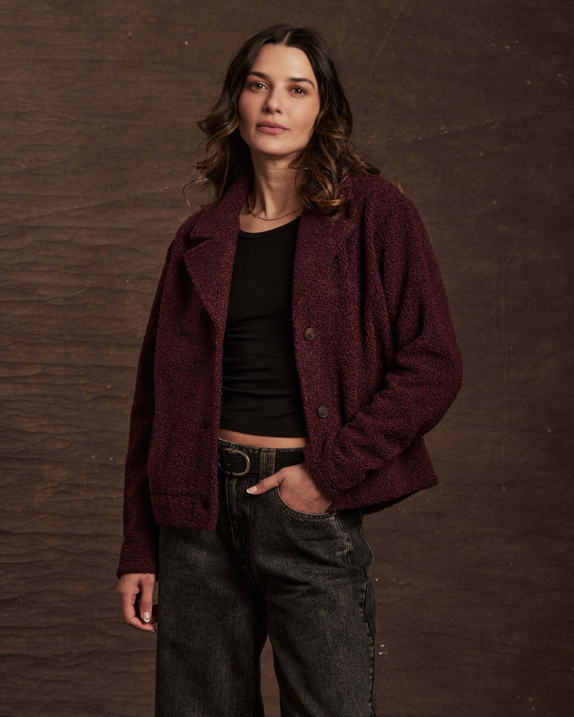 Women's Teddy Fleece Jacket in Fig - Image 4