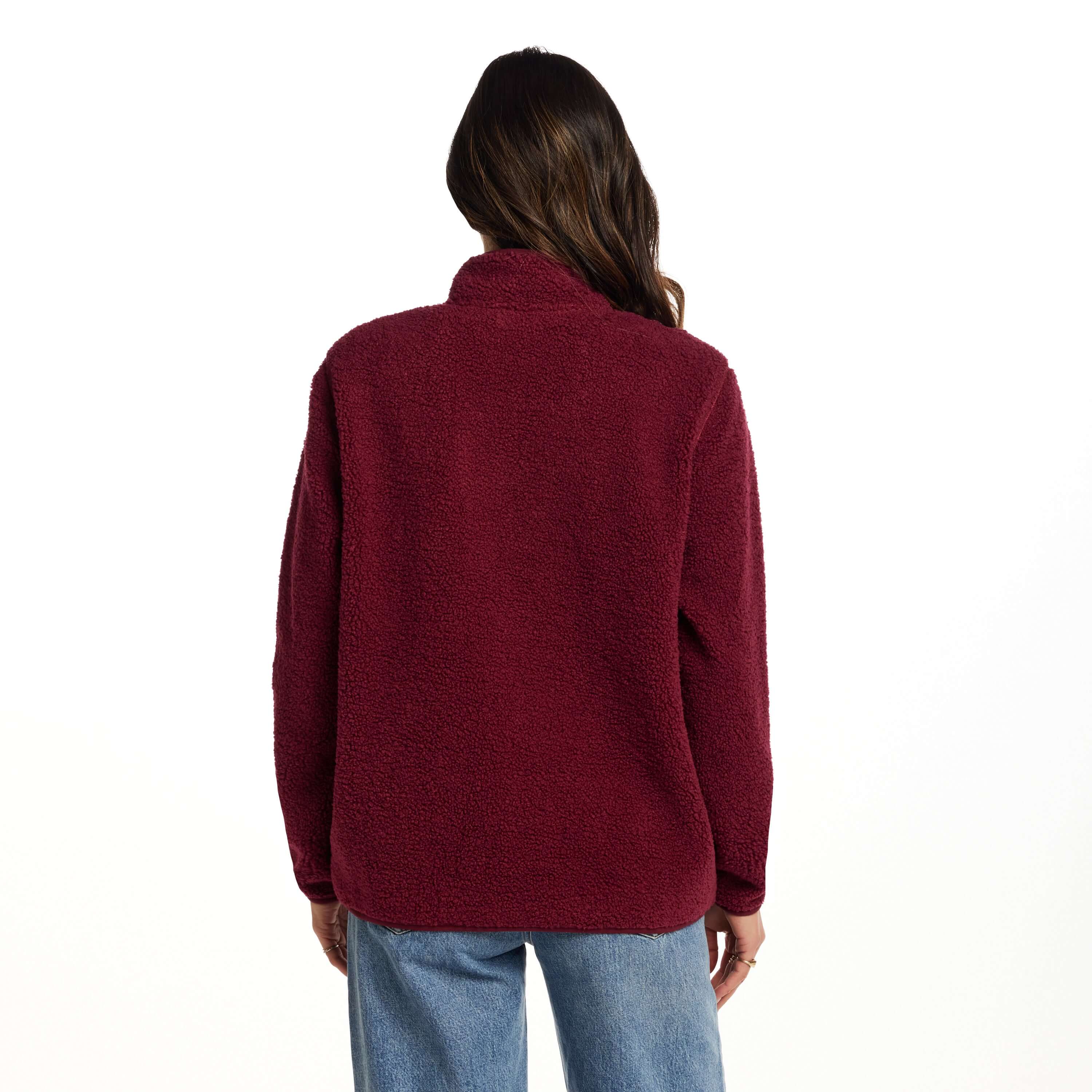 Women's Teddy Sherpa Quarter Zip Pullover in Red - Image 3