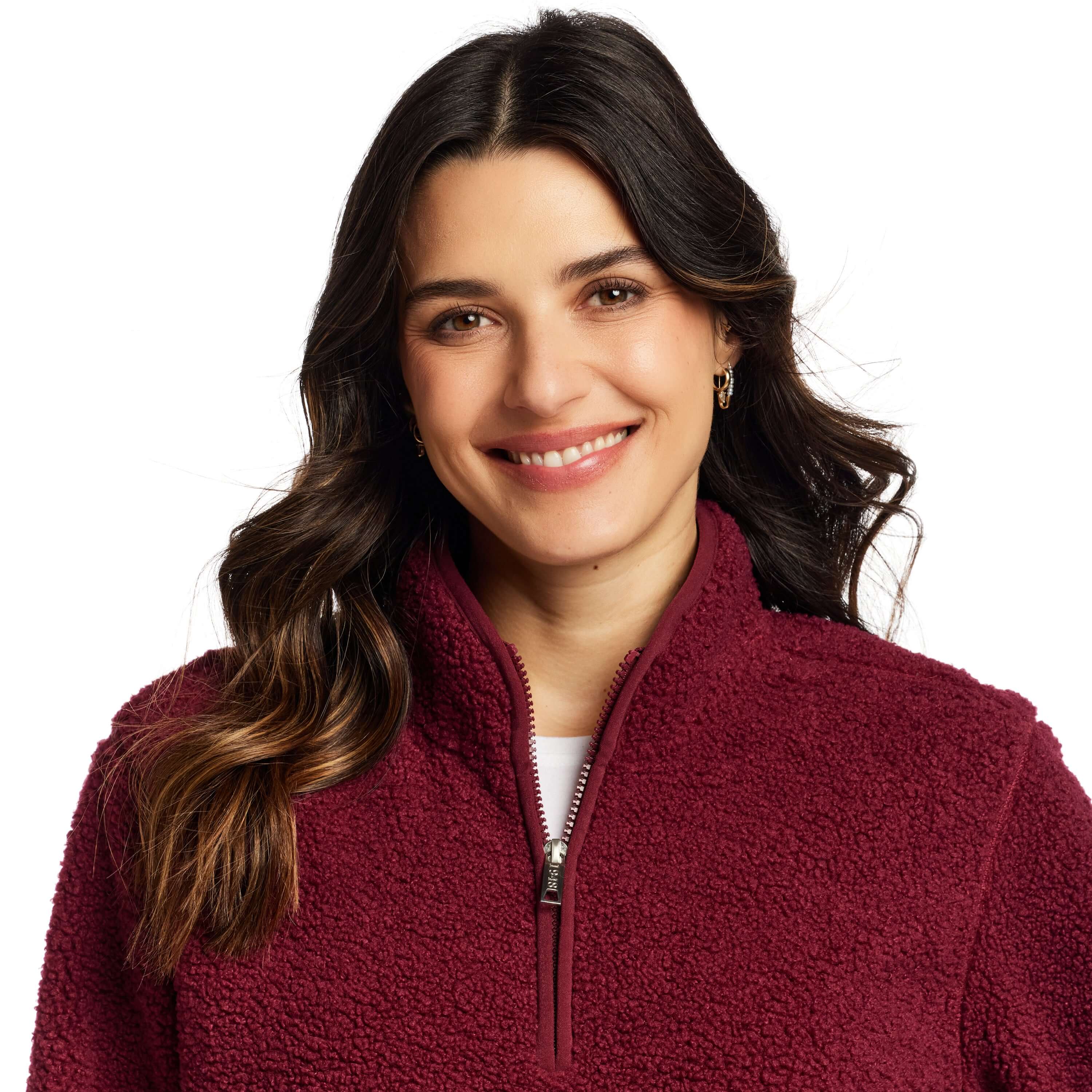 Women's Teddy Sherpa Quarter Zip Pullover in Red - Image 4