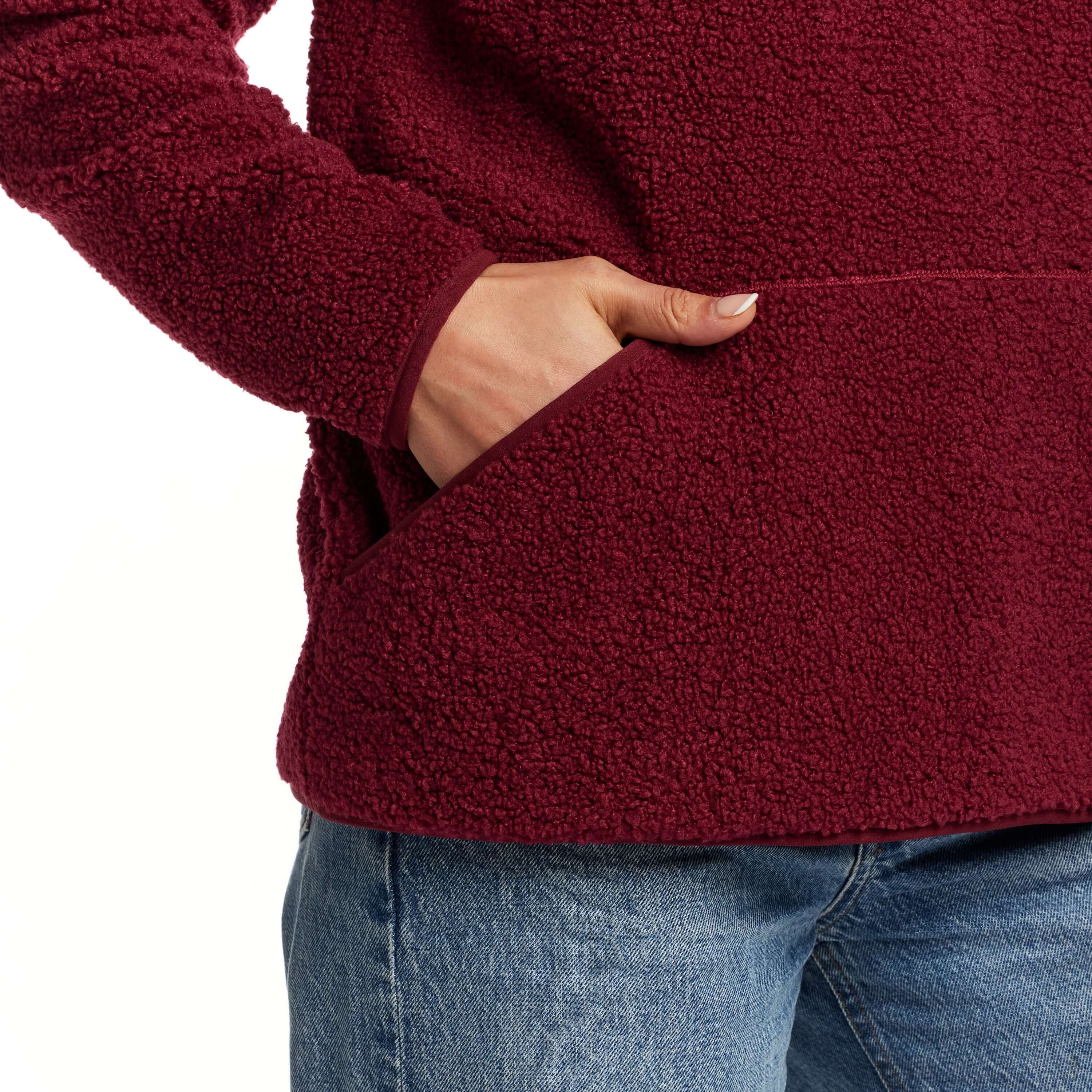 Women's Teddy Sherpa Quarter Zip Pullover in Red - Image 5