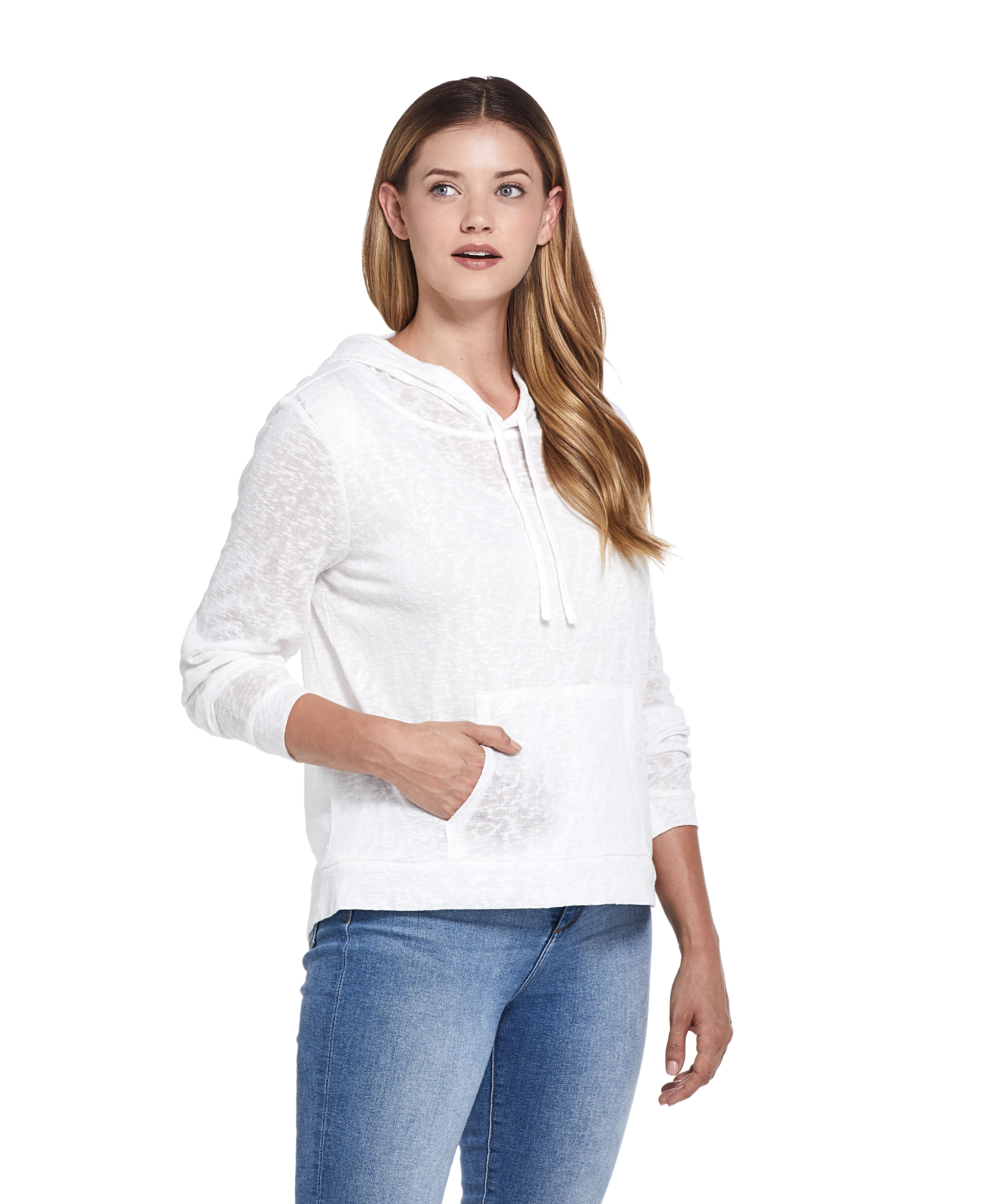 Women's Slub Hoodie Pullover in Cream - Image 3