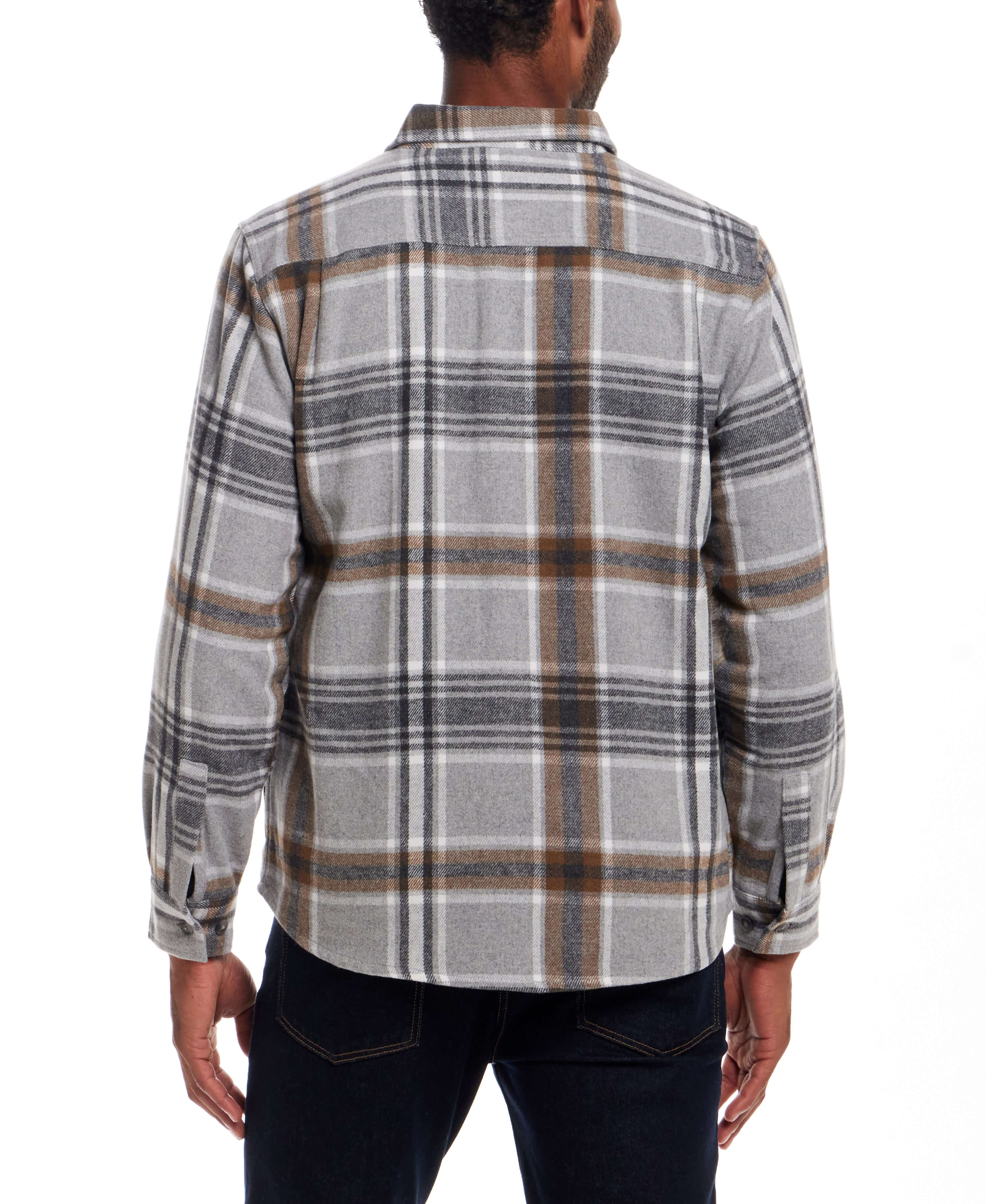 Wool Blend Plaid Shirt Jacket in Castor Grey - Image 5